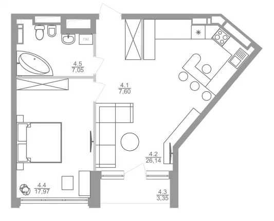 1к, 60м, ЖК Greenville на Печерську, Секція 3, будинок 1, 1800$ за м2