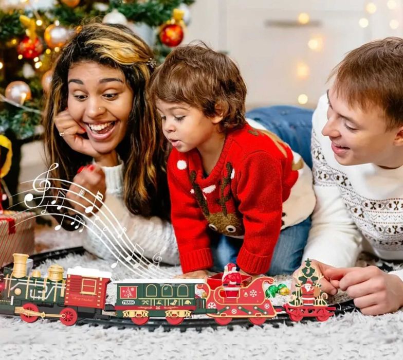 Потяг Новорічний з трьома вагонами залізна дорога поїзд ТОП продаж