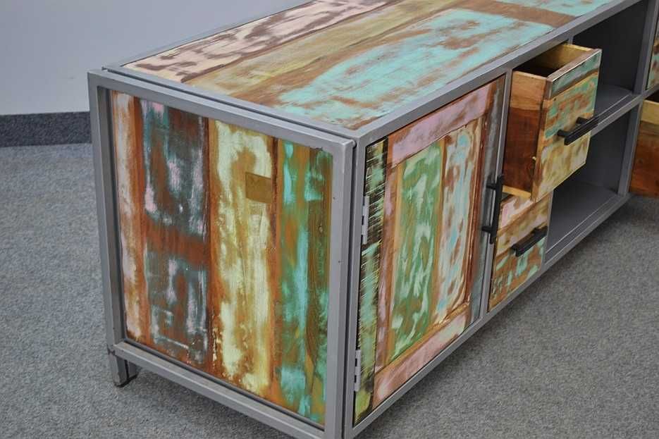 Kolorowa Szafka RTV, drewno recyklingowe, lakierowana, II gat. -60%