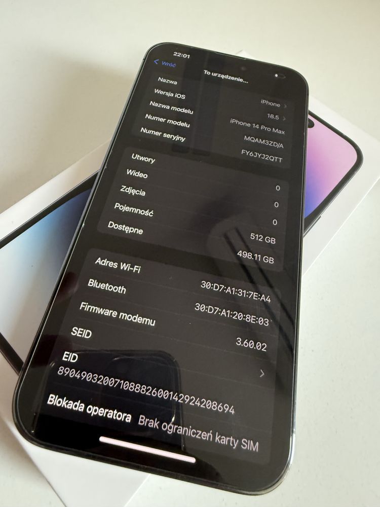 iPhone 14 Pro Max 512gb Deep Purple Idealny Oryg Bateria 92%