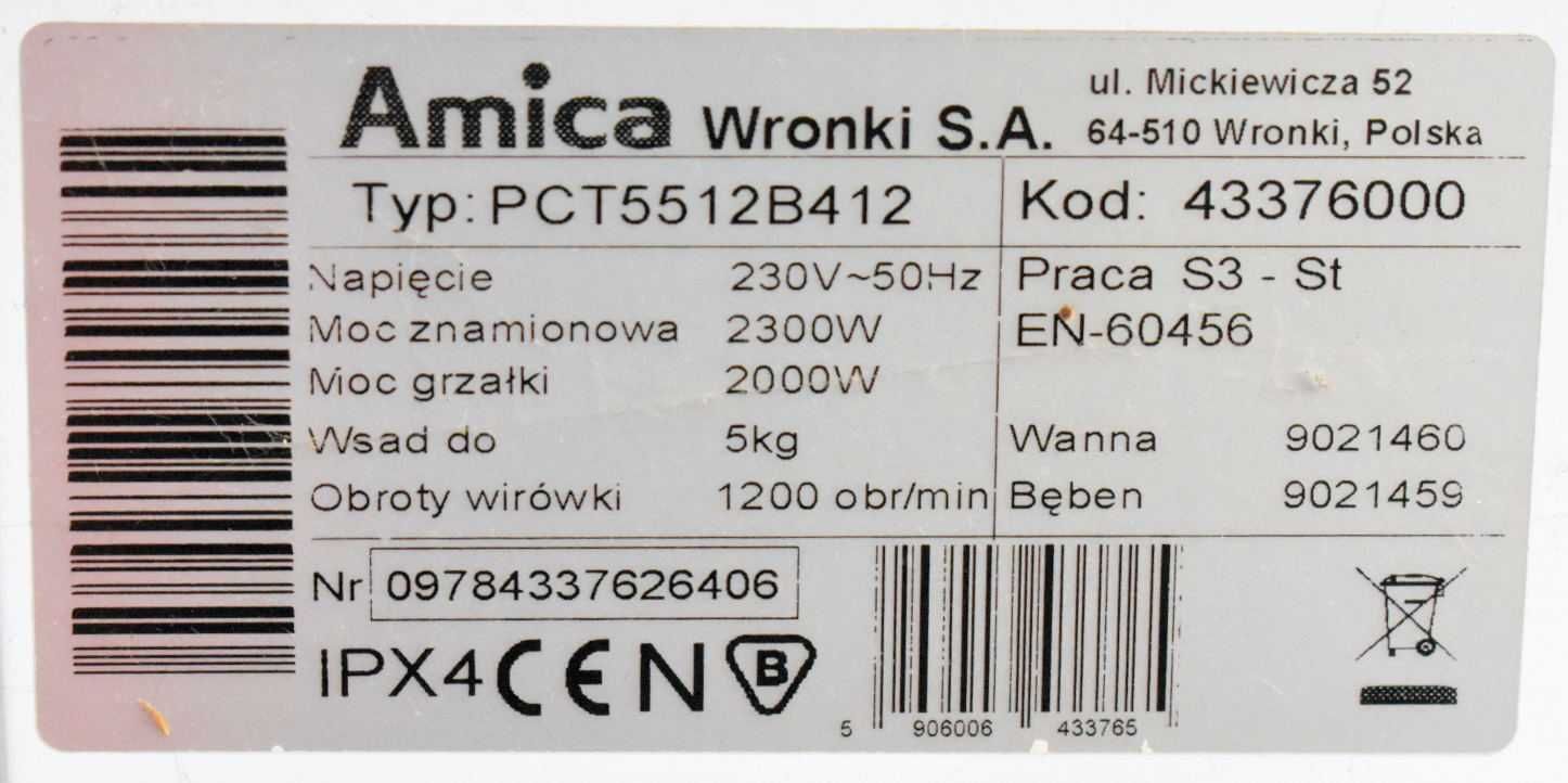 Pralka Amica Optima Digital 1200 uszkodzona mechanicznie
