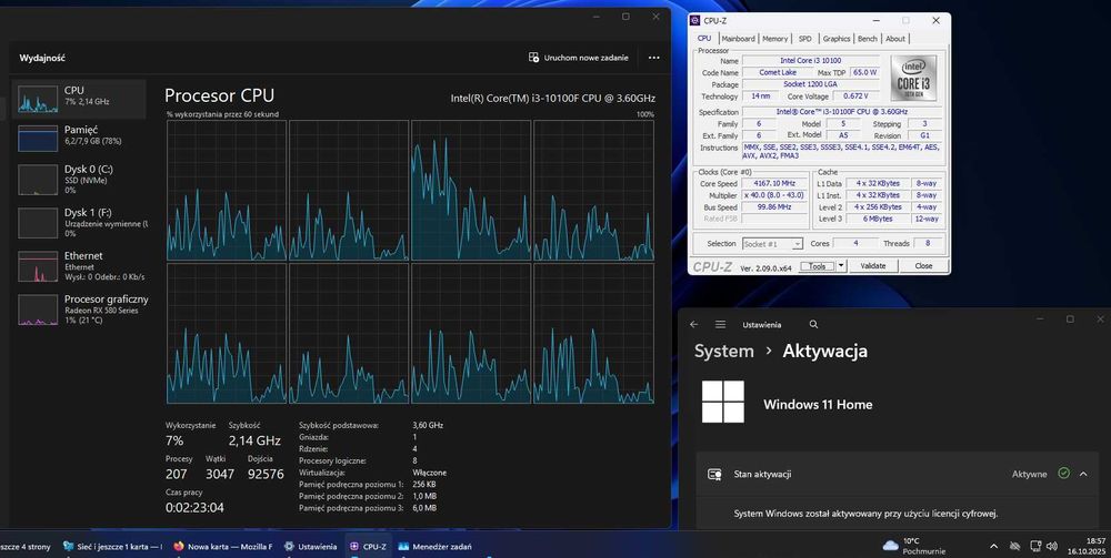 Gamingowy Win11 i3 10gen 4.3GHz turbo 8GB RAM RX580 8GB;256NVMe klaw+M