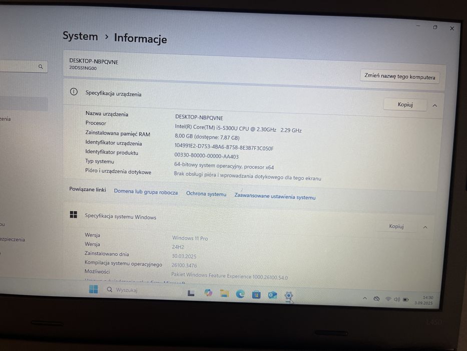 Lenovo ThinkPad L450 i5 5 gen 8/120 GB ssd