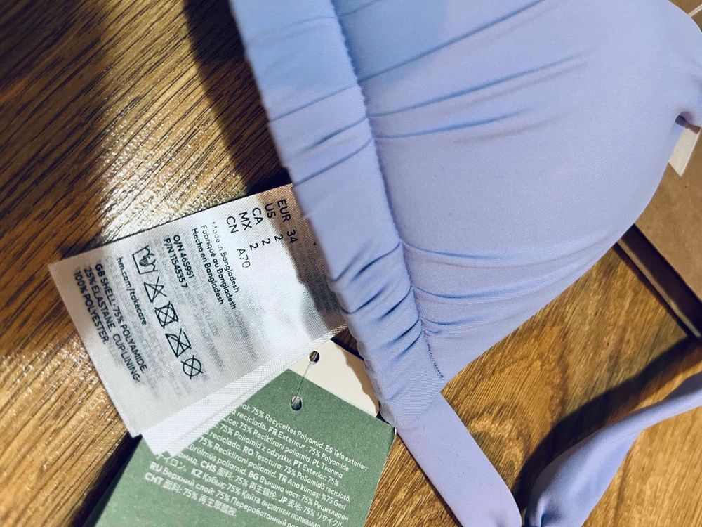 H&M 34 XS bikini góra jasny fiolet nowy strój kapielowy