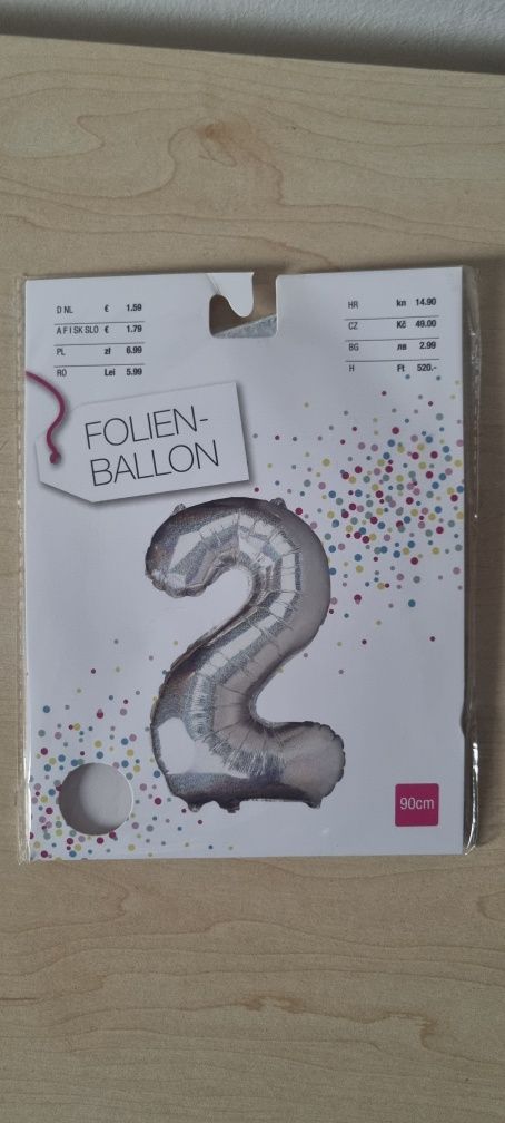 Balon liczba 2 srebrny 90 cm