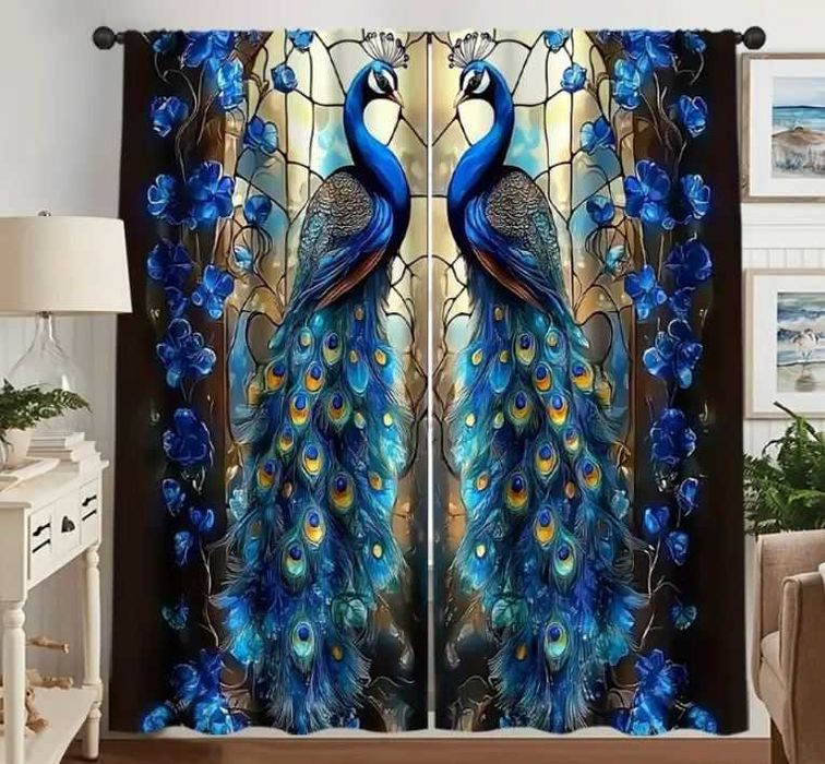 ZASŁONY 2D 60x150cm Art Déco z Motywem Pawia pawie na tunelu h158