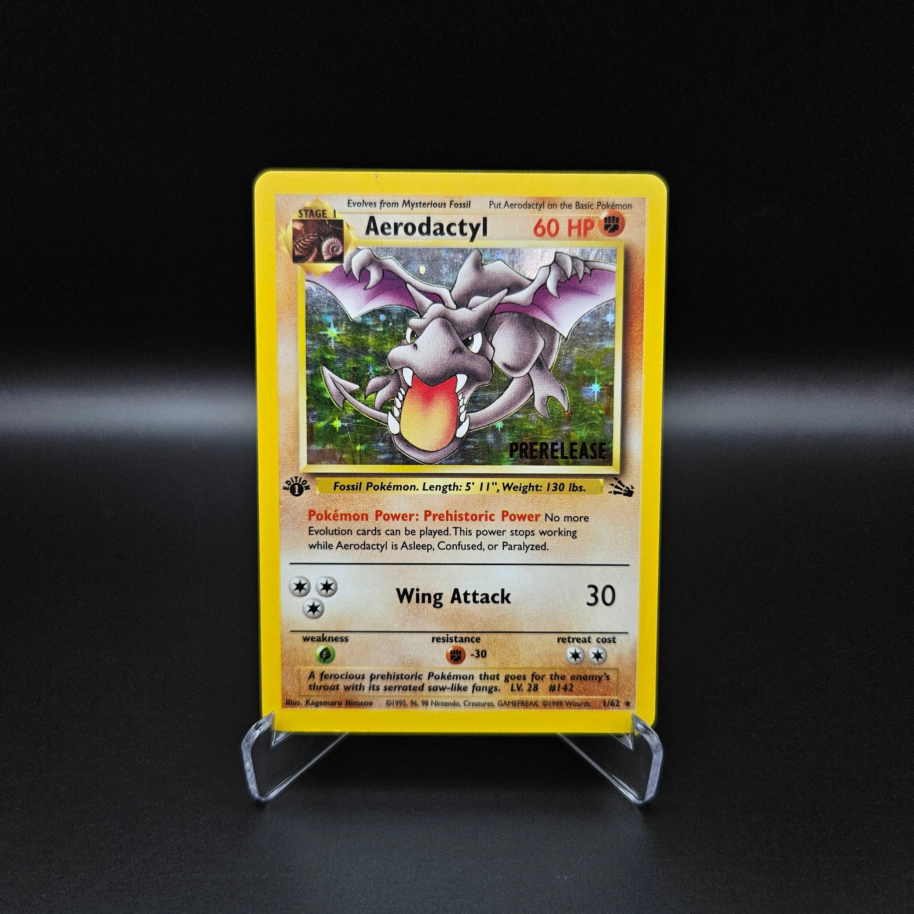 Karta Pokemon Aerodactyl PRERELEASE 1/62 Fossil (Base) 1999 r.