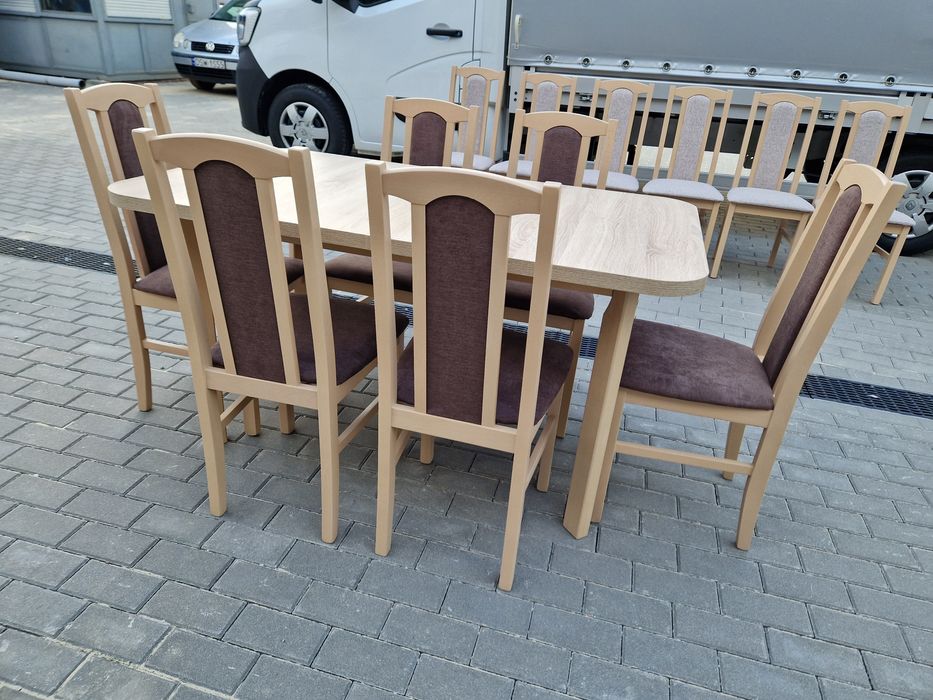 Nowe: Stół 80x140/180 + 6 krzeseł, sonoma+ brąz, transport PL