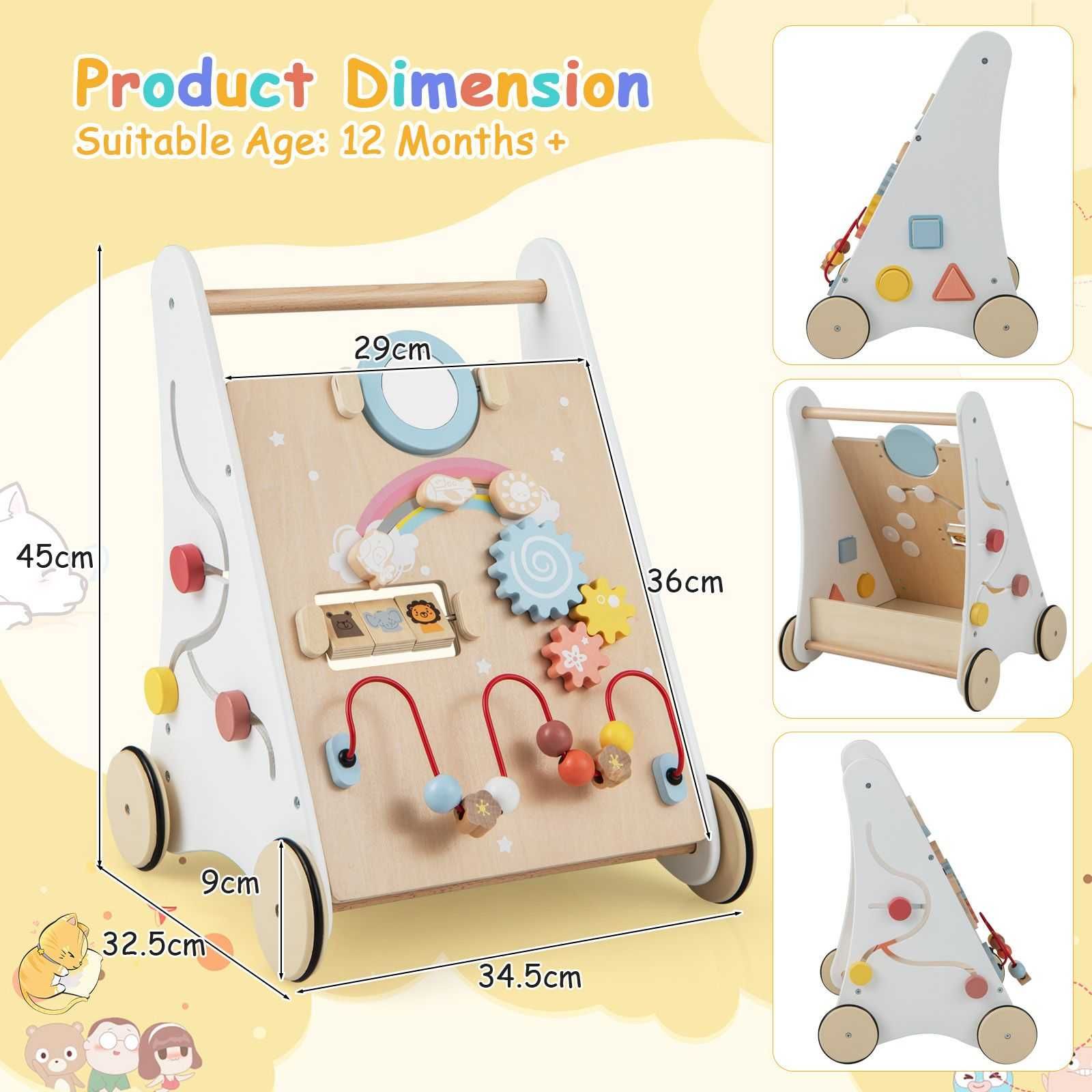 Drewniany pchacz chodzik dla dziecka 12m+ 7 w 1 Naturalne materiały