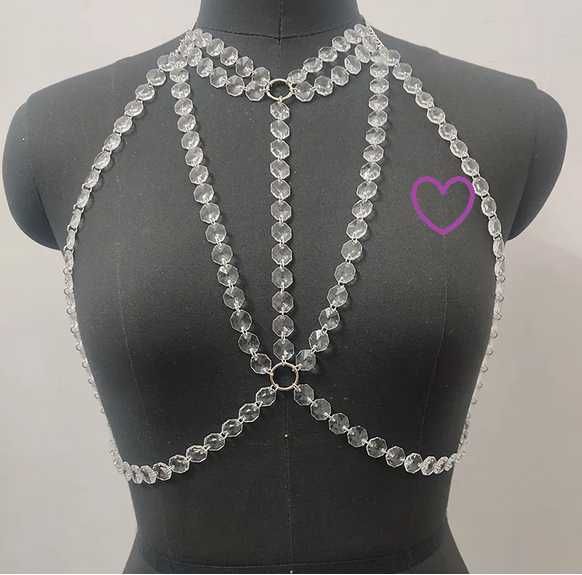 Mega biżuteria na ciało choker chain stanik otwarty sexy