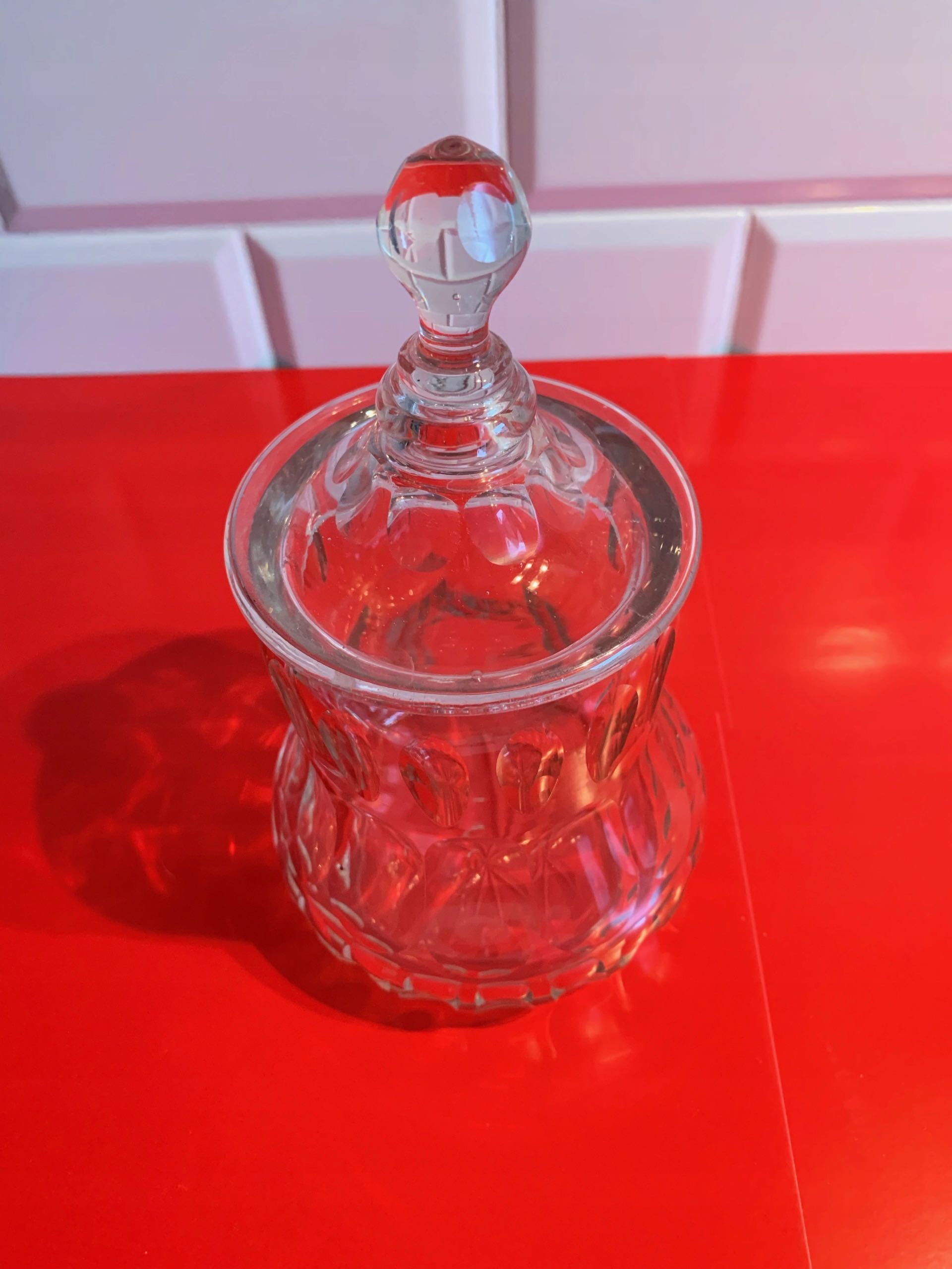 Pojemnik herbatnica cukiernica Biedermeier szlif oliv szkło ołowiowe