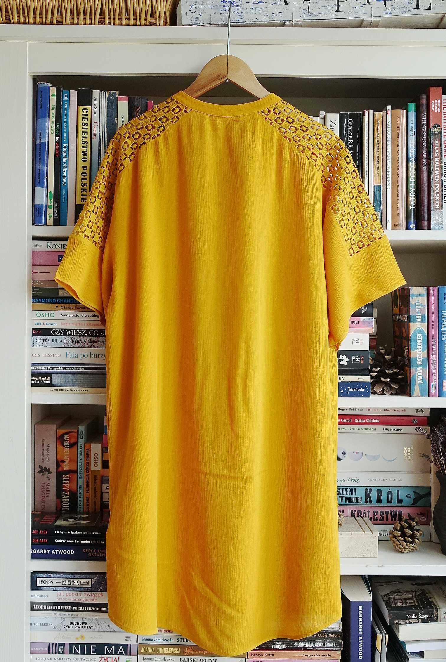 zara żółta haftowana sukienka oversize XS nowa