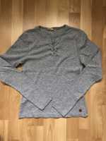 Sweterek szary prążkowany bluzka z długim rękawem dla dziewczynki 158
