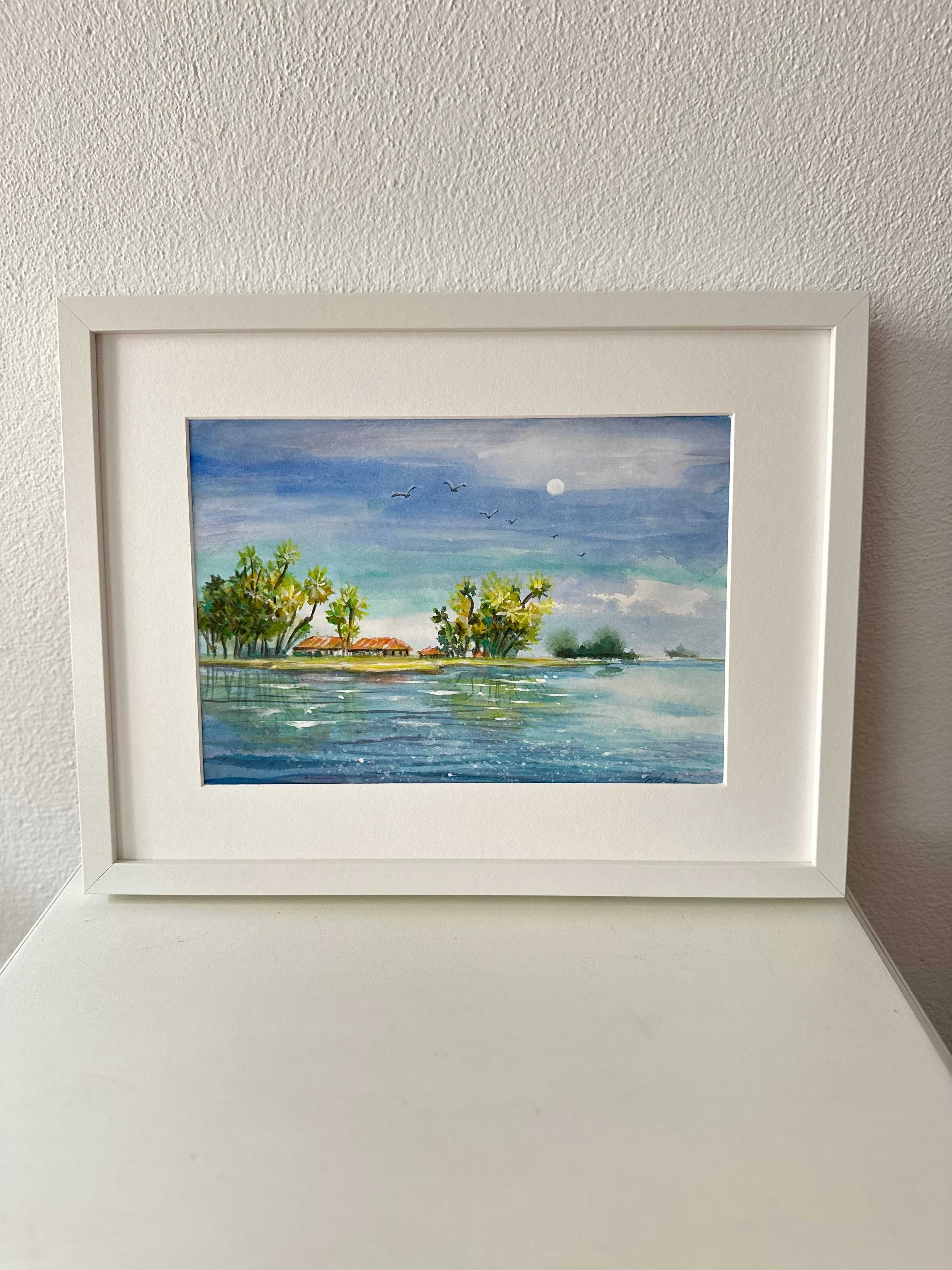 Pintura a aguarela com moldura. Delícias tropicais/framed original art