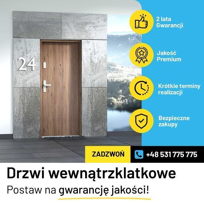 Drzwi z MONTAŻEM WEJŚCIOWE, wewnątrzklatkowe, dźwiękoszczelne