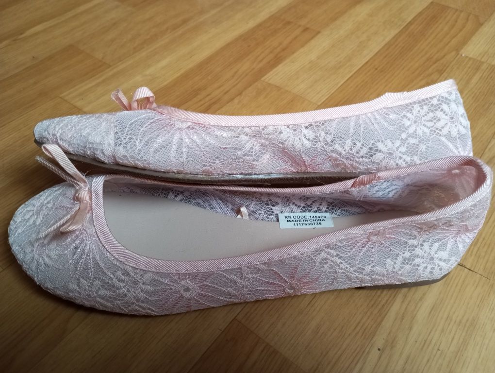 Nowe baleriny koronkowe 39 Primark pudrowy róż
