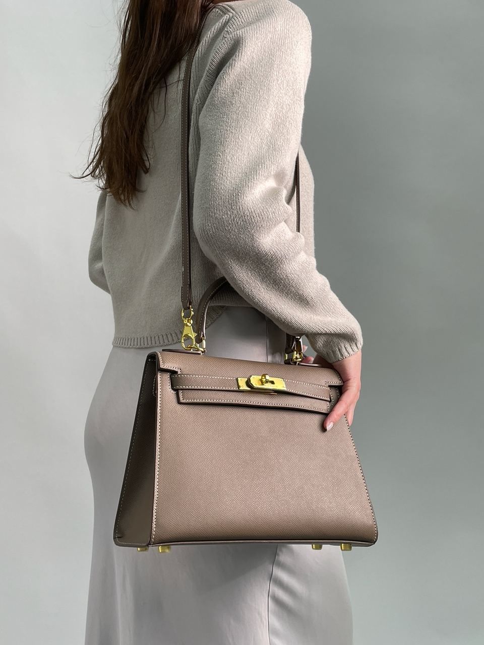 Сумка жіноча Hermes Kelly 25 Grey/Gold