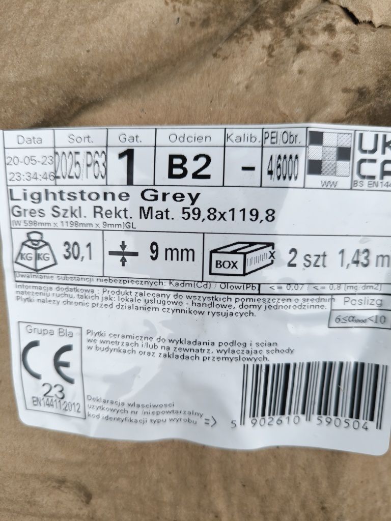 Paradyż Lightstone grey gres szkl. rekt. mat. 59,8x119.8 cm