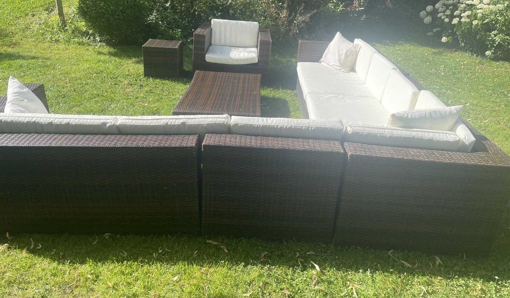 narożnik ogrodowy stół ława fotel meble na ogród ogrodowe XL poduszki