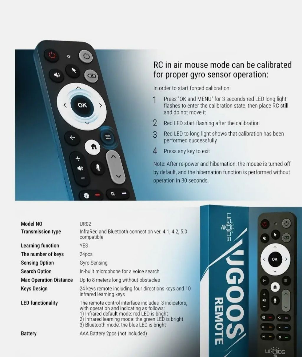 Пульт Ugoos UR02 bluetooth аэромышь air mouse голосовое управление