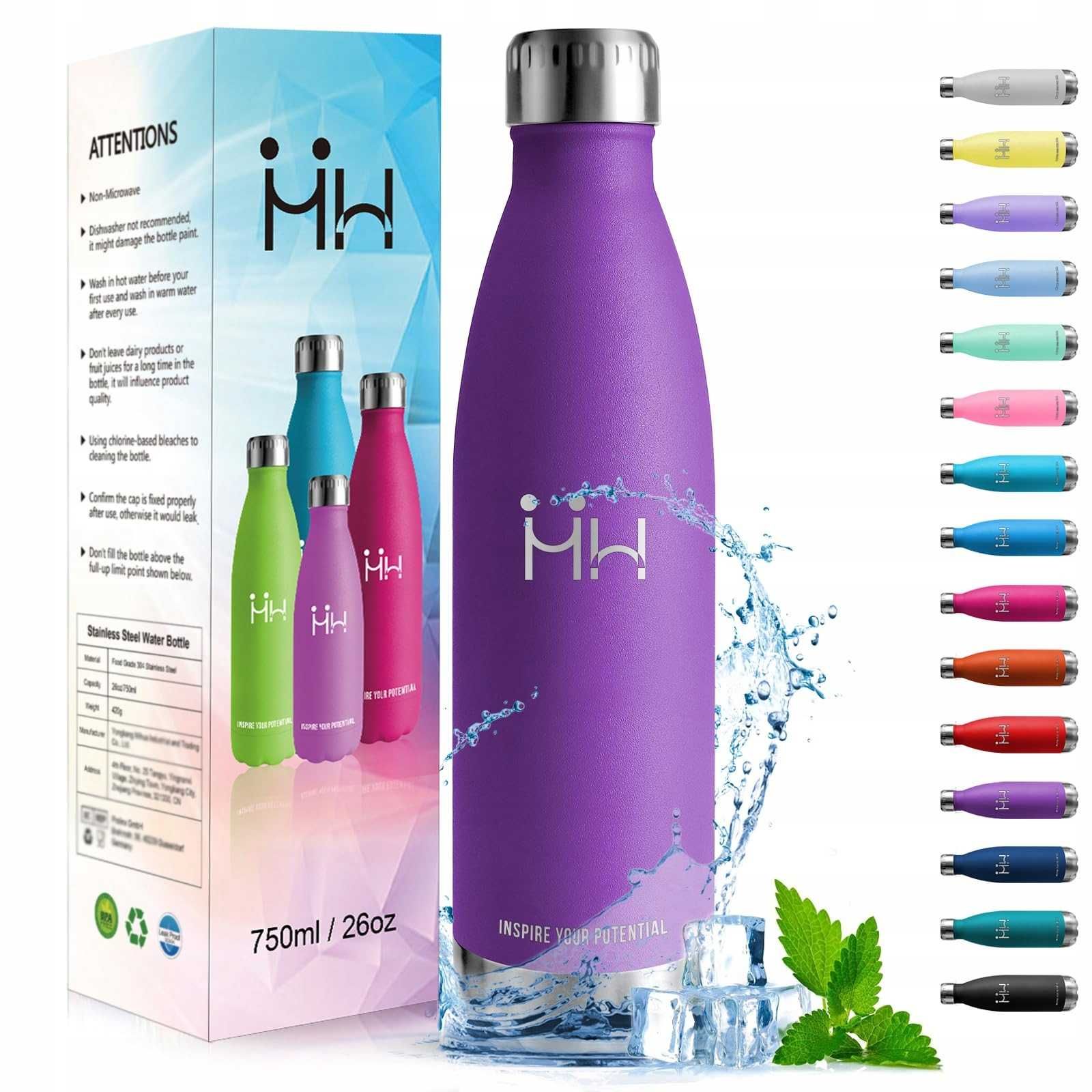 Butelka do picia HoneyHolly Ze Stali Nierdzewnej Fioletowa 750 ML