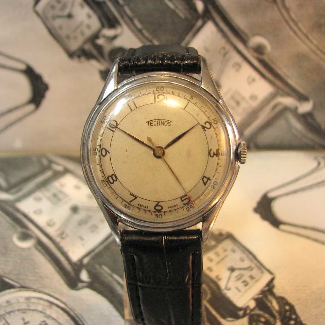 Zegarek WW2 TECHNOS AS Schild  Piękny model Krab. 15 Jewels Swiss