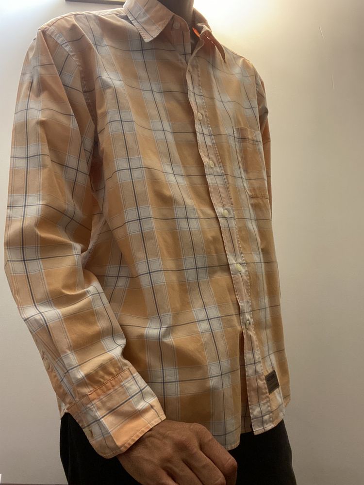 Camisa Sacoor M - xadrez laranja azul 100% algodão