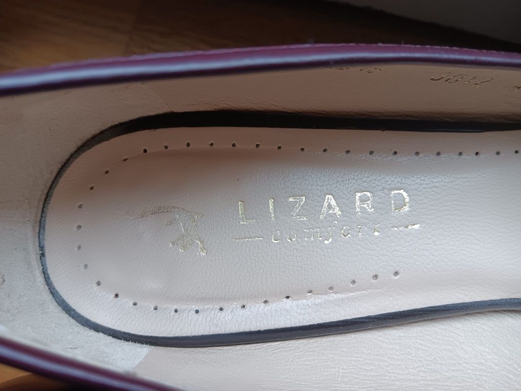 Czółenka buty na obcasie bordowe burgundowe skóra naturalna Lizard