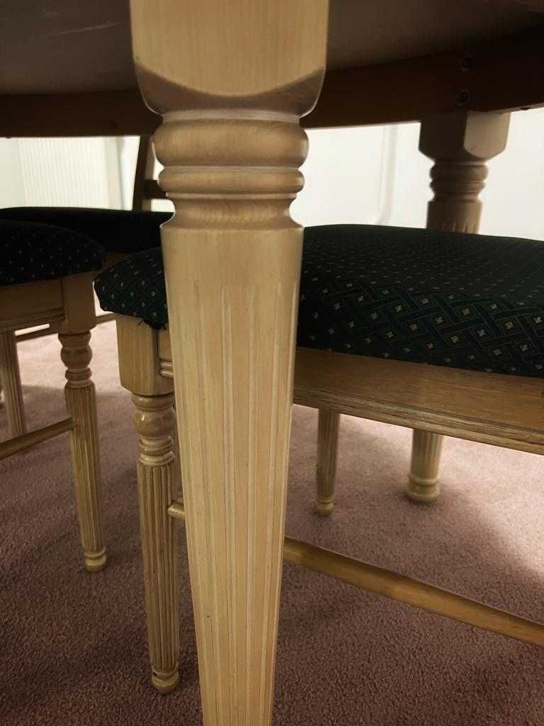 Komplet stół i krzesła obicie zielone DREWNO rzeźbione jasne