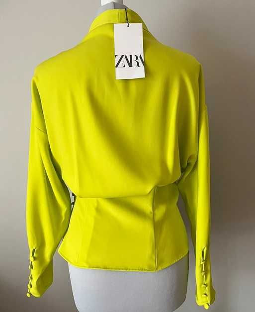 Limonkowa bluzka z długim rękawem. Zara. Rozmiar S. Nowa