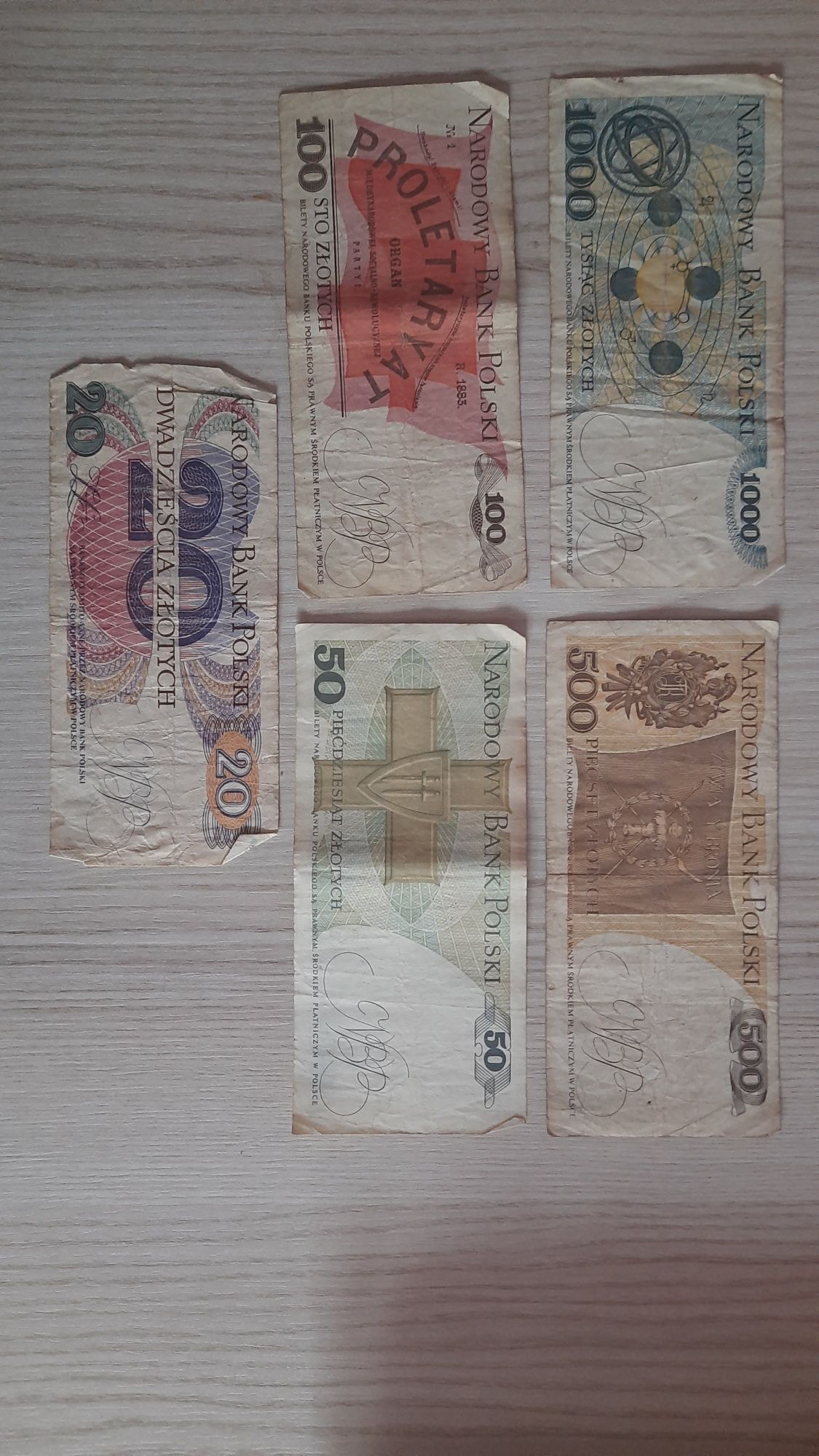 Zestaw banknotów z PRL 1000 zł, 500 zł i inne