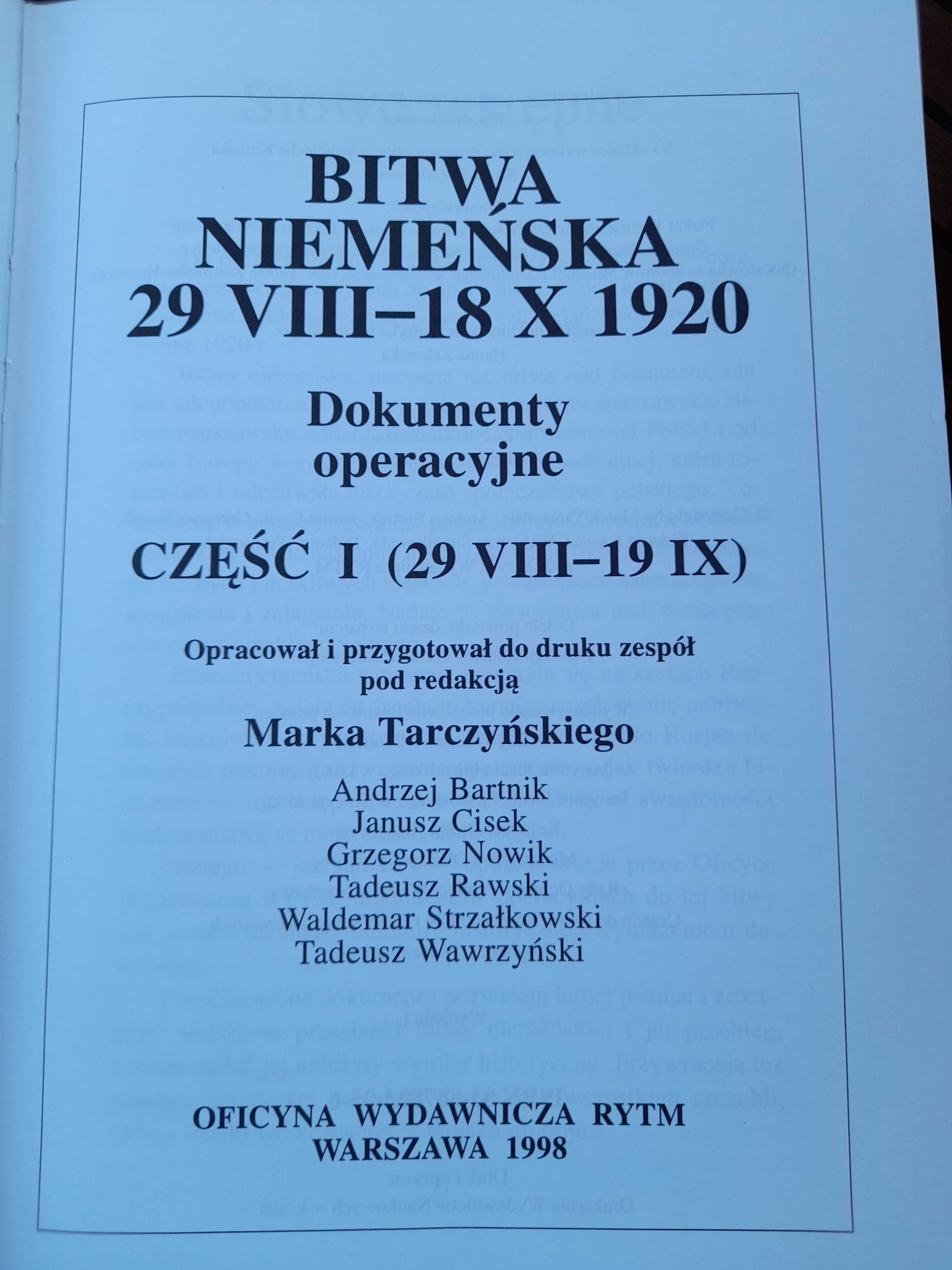 Bitwa Niemeńska 1920 Tom I i II pod redakcją Marka Tarczyńskiego