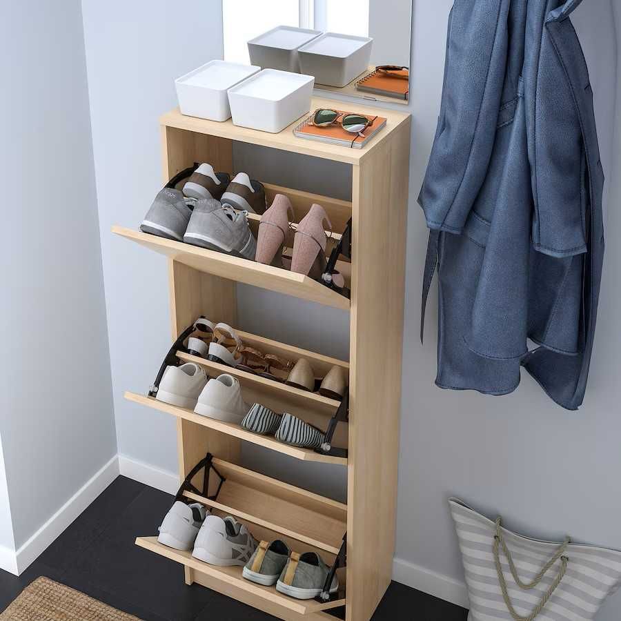 BISSA Szafka na buty, 3 przegrody, imit. dębu, 49x28x135 Ikea Nowa