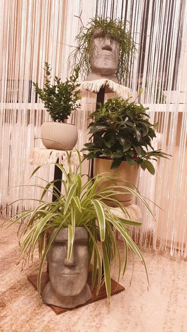 Kwietnik Stojący Metalowy Drewniany 4 Doniczki Z Kwiatami Rośliny 84cm