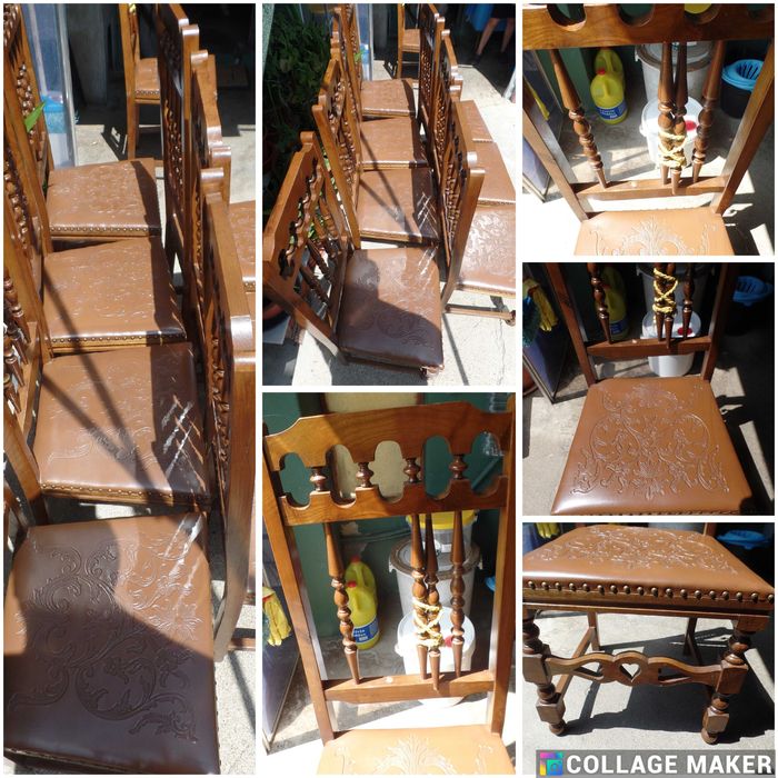 8 Cadeiras em Madeira com o Tampo em Couro