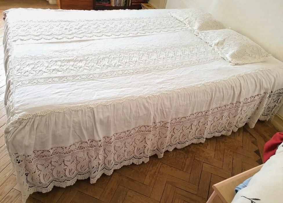 Colcha e fronhas Vintage em Linho para cama de casal