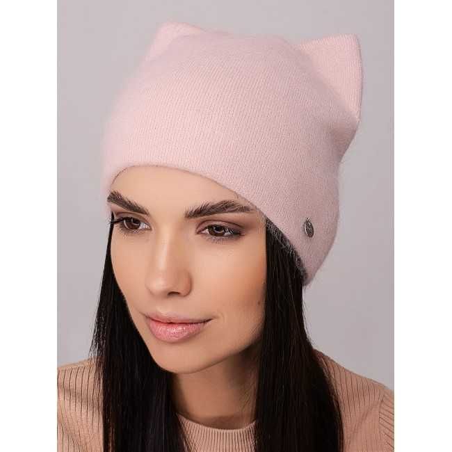 Жіноча ангорова шапка-біні з вушками | Доставка по Україні