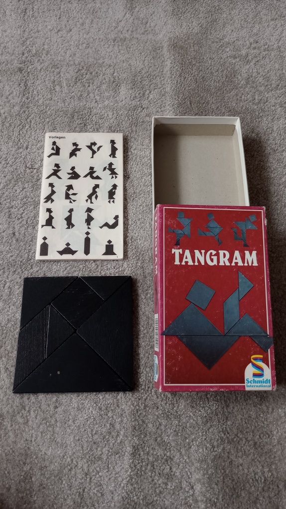 Układanka logiczna tangram gra z drewna drewniana czarna puzzle