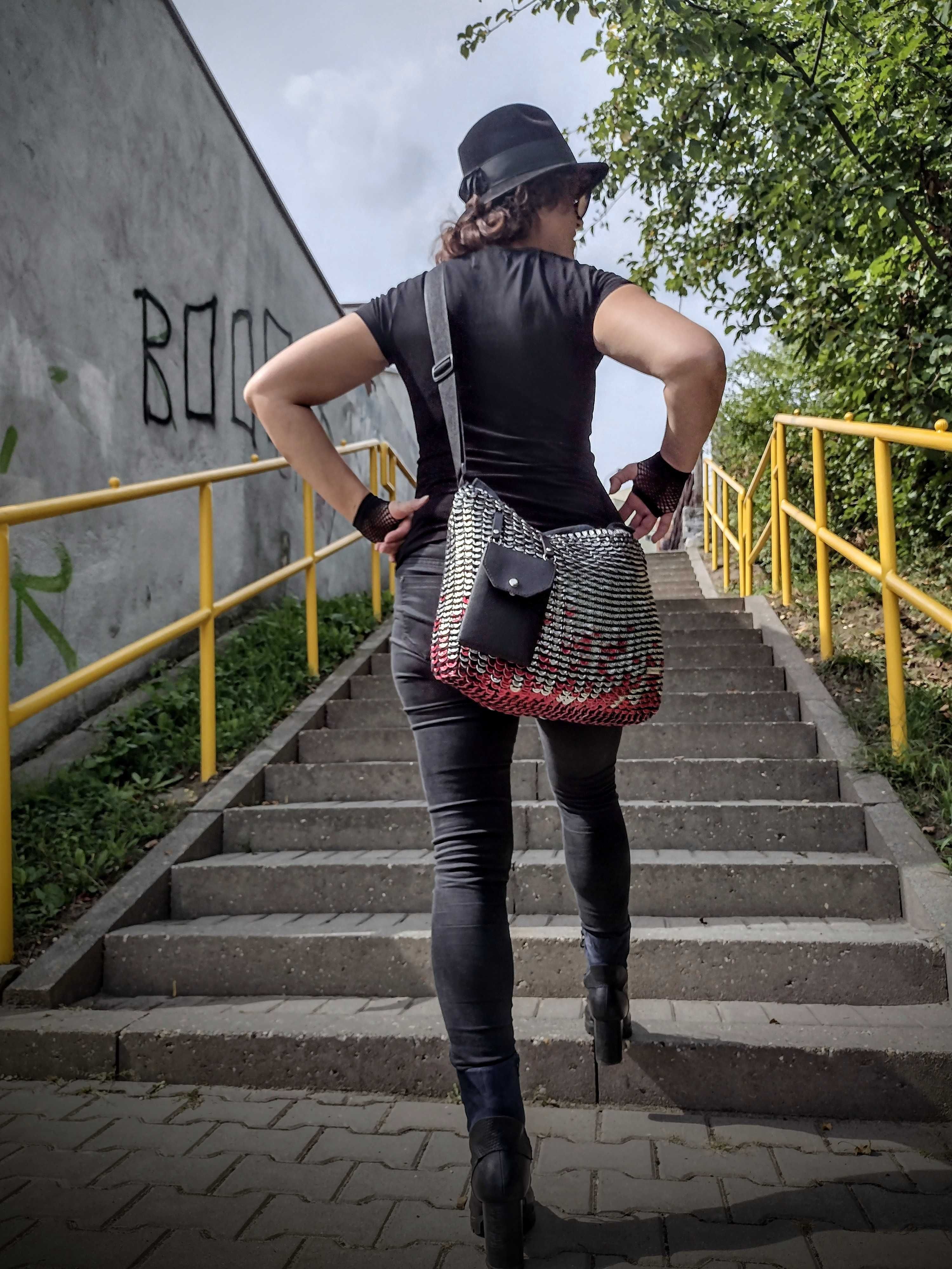 Duża torba z zawleczek od puszki, sodatabs, handmade upcykling fashion