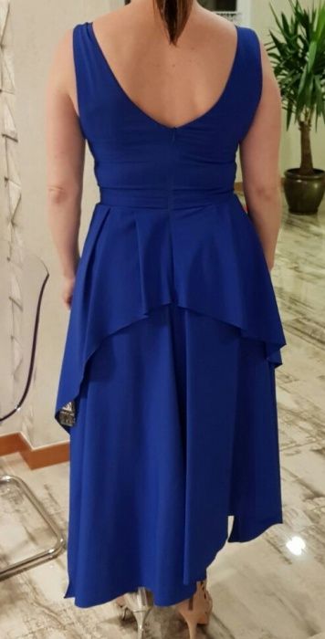 Sukienka szafirowa strzepiona granatowa mini długa gorset dopasowana