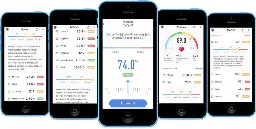 Waga Łazienkowa BLUETOOTH SMART INTELLIGENT Analityczna do 180KG