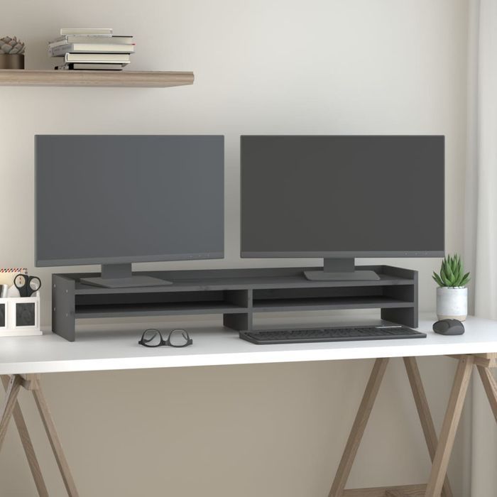 Vidaxl Podstawka Na Monitor, Szara, 100X24X16 Cm, Lite Drewno Sosnowe