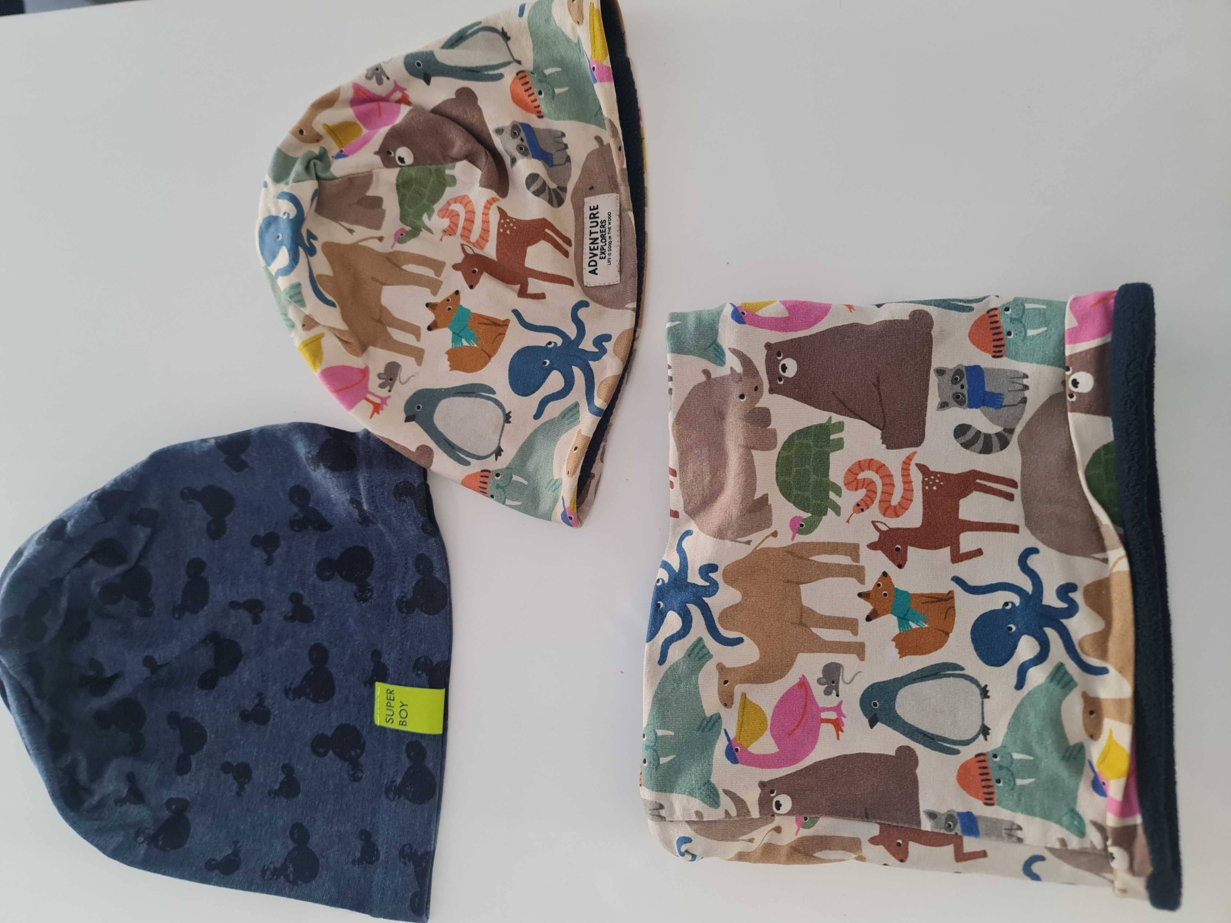Czapki czapka chłopięce 50-52 miki 54 plus komin komplet