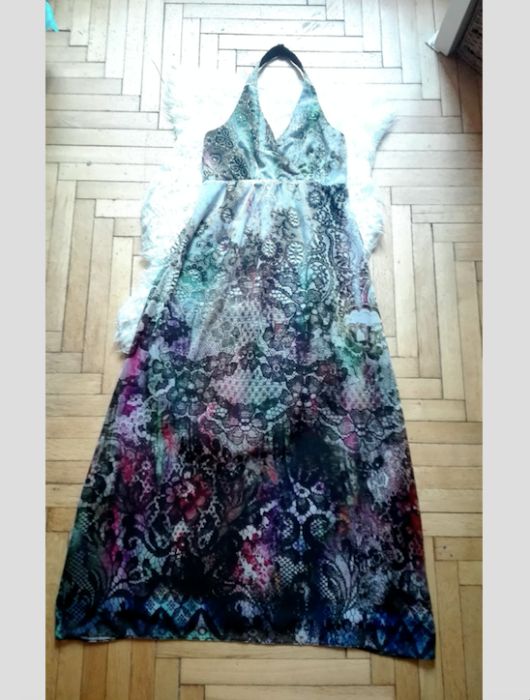 Next długa sukienka maxi dress we wzory boho kwiaty modna letnia L XL