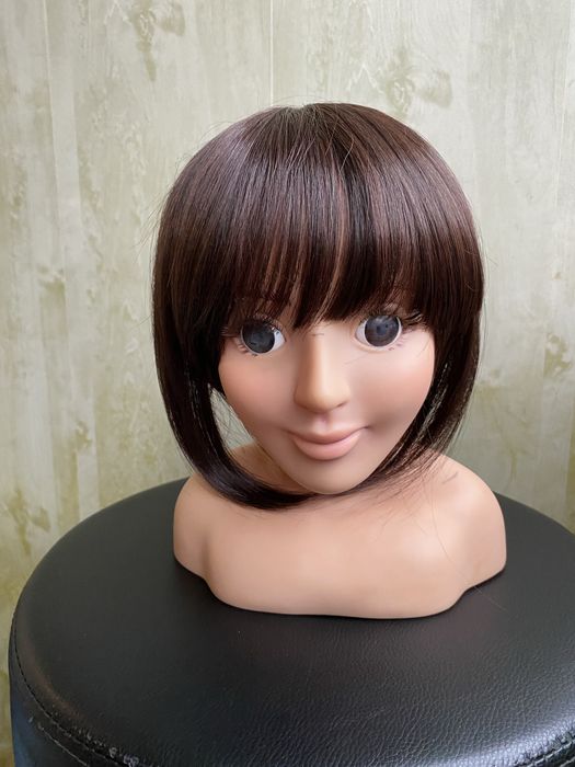 Полу парик , накладка топер для лопеції з чубчиком темний шоколад