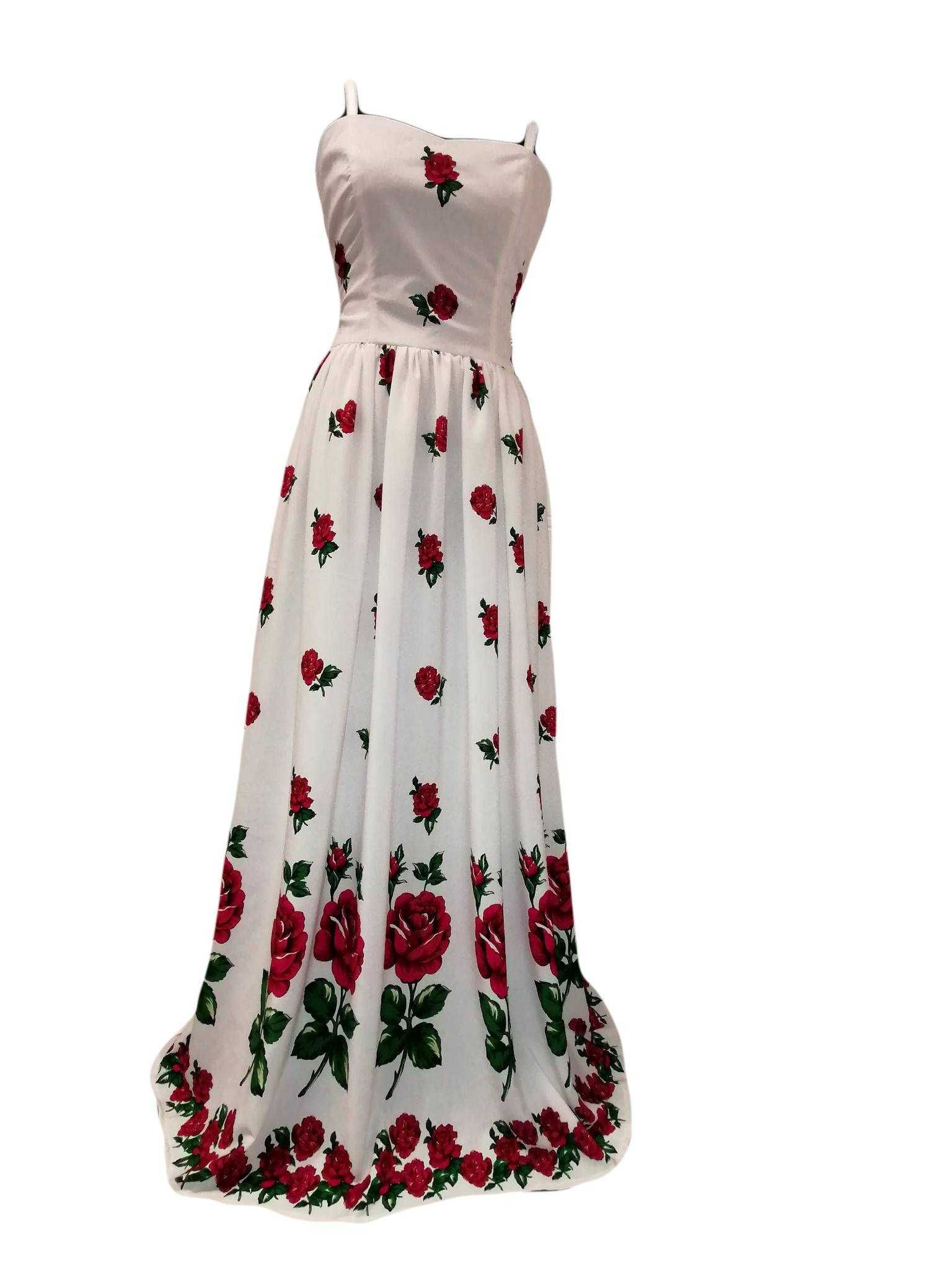 sukienka ślubna folk, maxi ,kwiaty, róże
