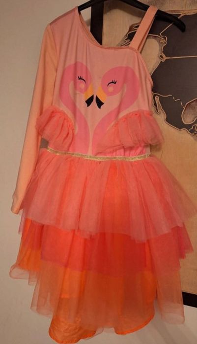 HM Sukienka do tańca duża ilośc tiulu ptaki, flaming 116 122, 128