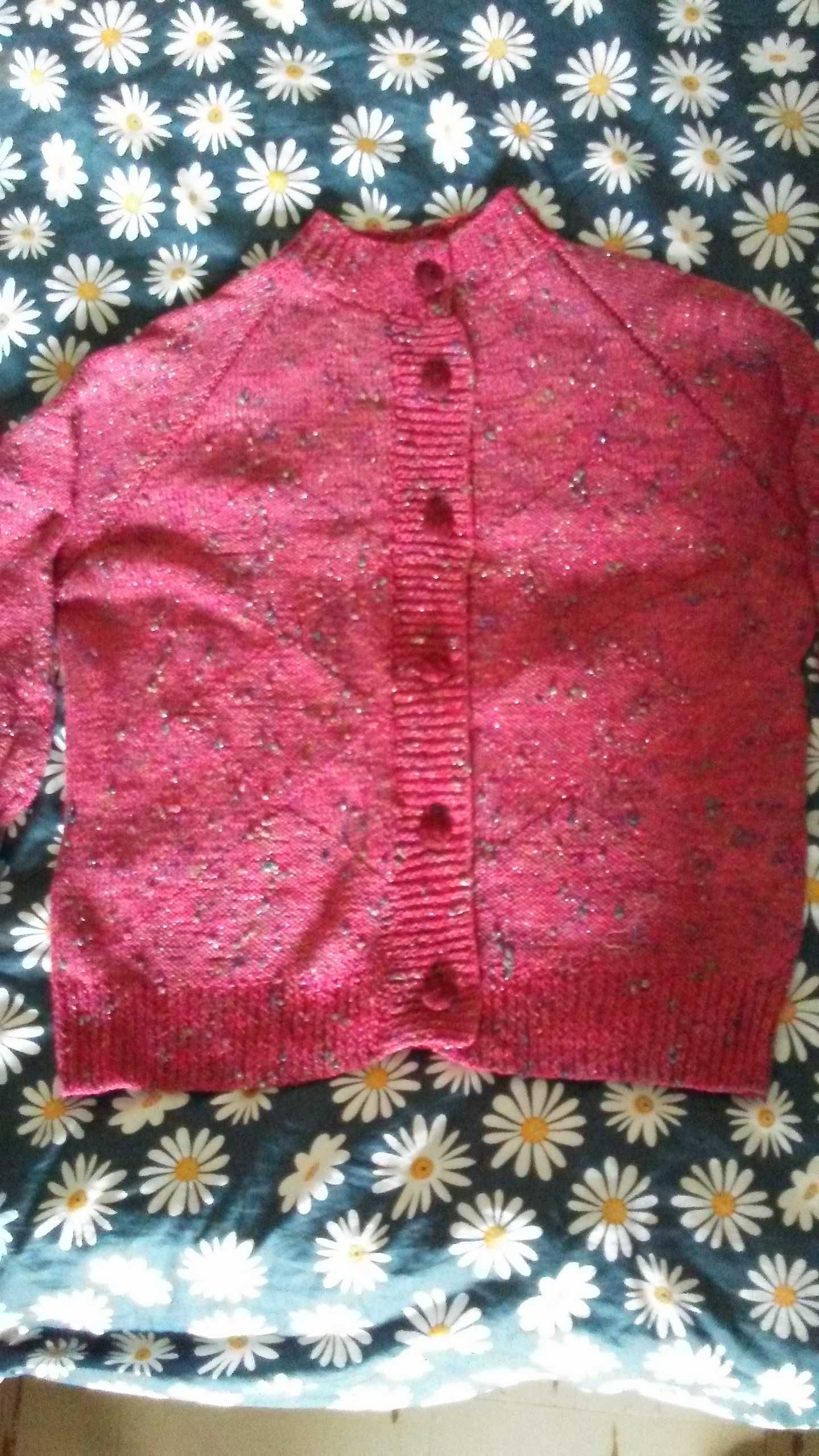 Handmade Rozpinany raglan (chińska czerwień z pikotkami) rozmiar 50/52