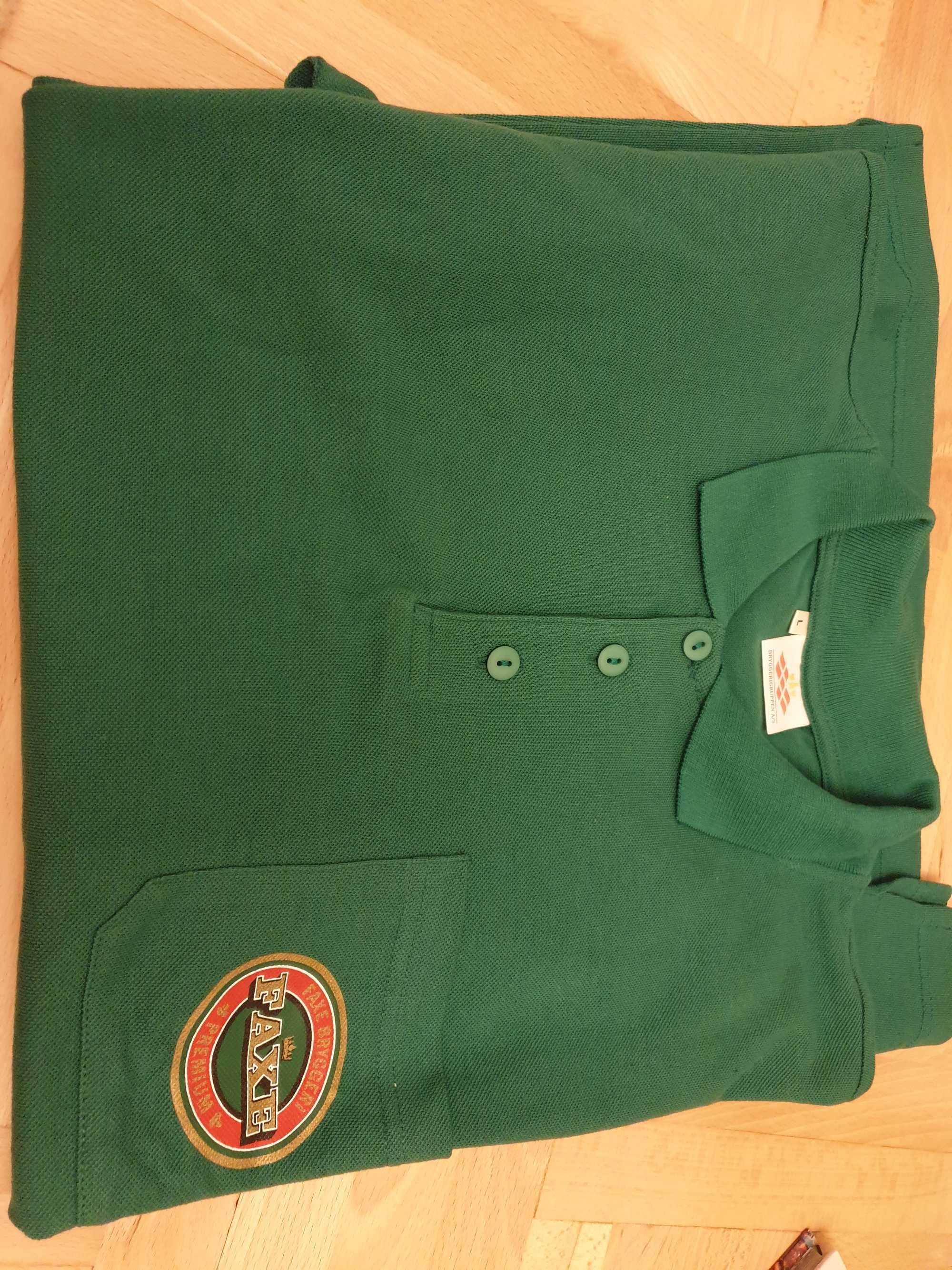 Dres Faxe granatowy, T-shirt Polo zieleń, piwo duńskie, vintage, nowy