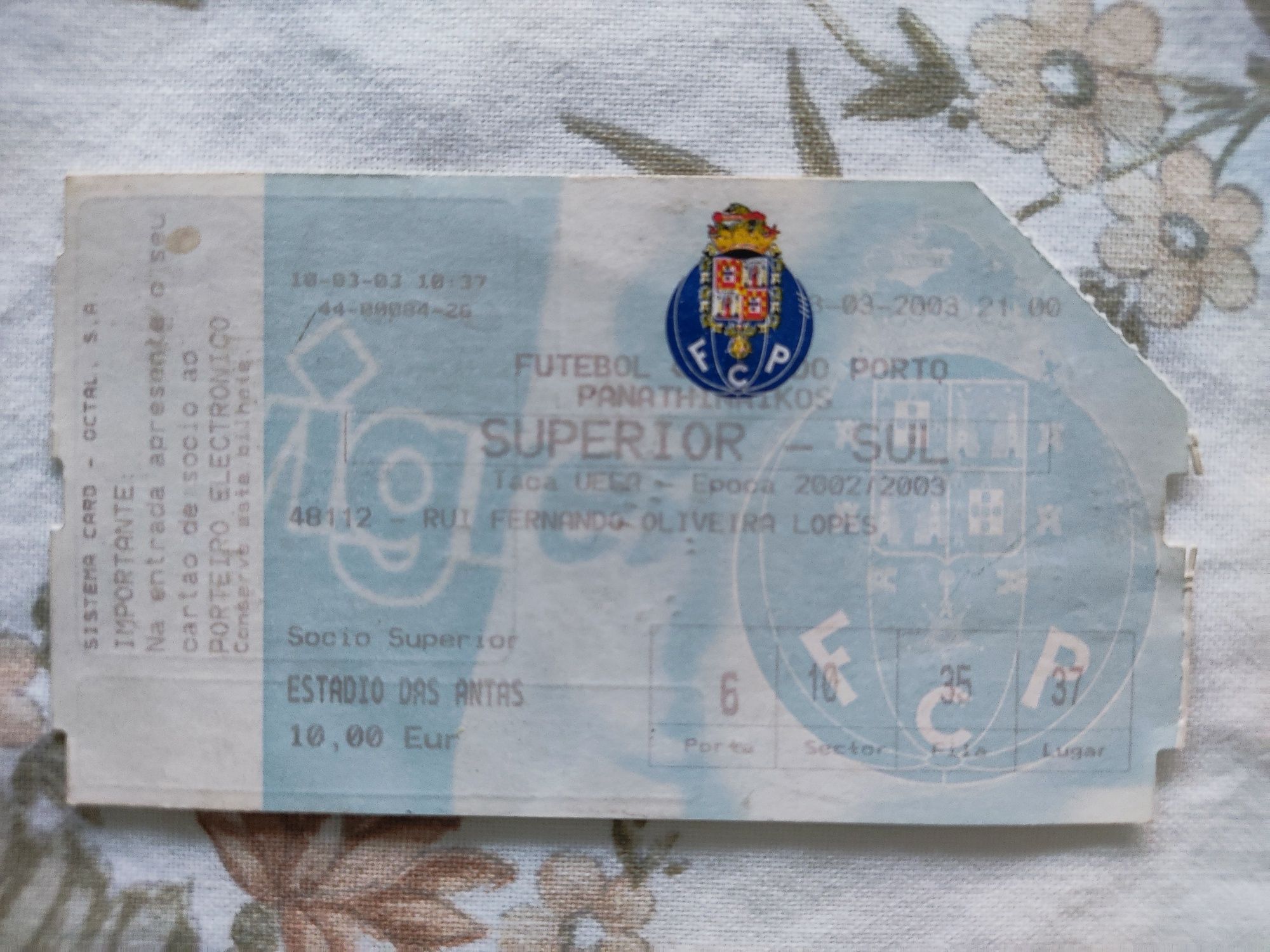 Bilhete FC Porto panathinaikos 2003 UEFA